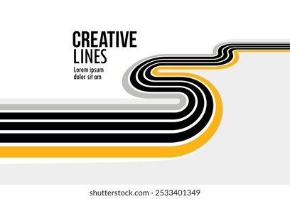 Lines in motion vector abstract background, 3D perspective creative optical design with stripes, sound and music concept, flowing lines.