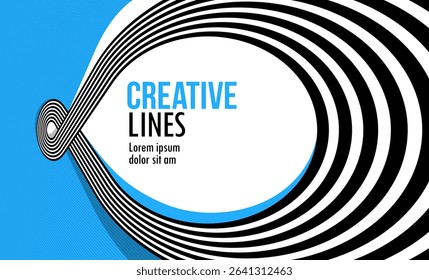 Lines in motion vector abstract background, 3D perspective creative optical design with stripes, sound and music concept, flowing lines.