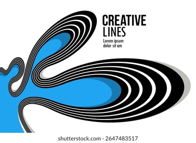 Linhas em movimento vetor abstrato fundo, perspectiva 3D criativo design óptico com listras, som e conceito de música, linhas fluindo.