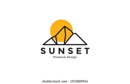lines mountain or hill simple with sunset logo design vector icon symbol graphic illustration