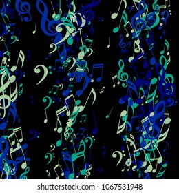 Lines of Musical Notes. Abstract Background with Notes, Bass and Treble Clefs. Vector Element for Musical Poster, Banner, Advertising, Card. Minimalistic Simple Background.