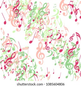 Lines of Musical Notes. Abstract Background with Notes, Bass and Treble Clefs. Vector Element for Musical Poster, Banner, Advertising, Card. Minimalistic Simple Background.