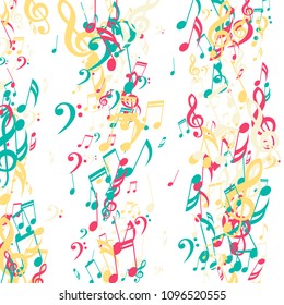 Lines of Musical Notes. Abstract Background with Notes, Bass and Treble Clefs. Vector Element for Musical Poster, Banner, Advertising, Card. Minimalistic Simple Background.