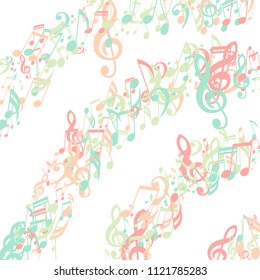Lines of Musical Notes. Abstract Background with Notes, Bass and Treble Clefs. Vector Element for Musical Poster, Banner, Advertising, Card. Minimalistic Simple Background.