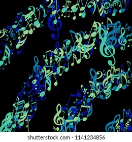 Lines of Musical Notes. Abstract Background with Notes, Bass and Treble Clefs. Vector Element for Musical Poster, Banner, Advertising, Card. Minimalistic Simple Background.