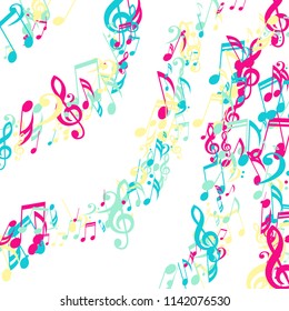 Lines of Musical Notes. Abstract Background with Notes, Bass and Treble Clefs. Vector Element for Musical Poster, Banner, Advertising, Card. Minimalistic Simple Background.