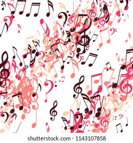 Lines of Musical Notes. Abstract Background with Notes, Bass and Treble Clefs. Vector Element for Musical Poster, Banner, Advertising, Card. Minimalistic Simple Background.