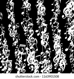 Lines of Musical Notes. Abstract Background with Notes, Bass and Treble Clefs. Vector Element for Musical Poster, Banner, Advertising, Card. Minimalistic Simple Background.