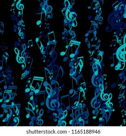 Lines of Musical Notes. Abstract Background with Notes, Bass and Treble Clefs. Vector Element for Musical Poster, Banner, Advertising, Card. Minimalistic Simple Background.