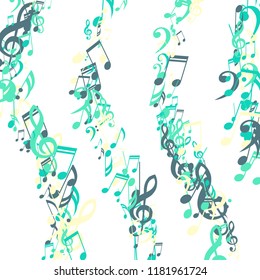 Lines of Musical Notes. Abstract Background with Notes, Bass and Treble Clefs. Vector Element for Musical Poster, Banner, Advertising, Card. Minimalistic Simple Background.