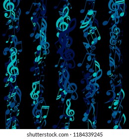 Lines of Musical Notes. Abstract Background with Notes, Bass and Treble Clefs. Vector Element for Musical Poster, Banner, Advertising, Card. Minimalistic Simple Background.