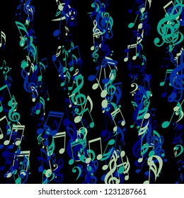 Lines of Musical Notes. Abstract Background with Notes, Bass and Treble Clefs. Vector Element for Musical Poster, Banner, Advertising, Card. Minimalistic Simple Background.