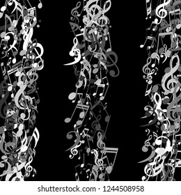 Lines of Musical Notes. Abstract Background with Notes, Bass and Treble Clefs. Vector Element for Musical Poster, Banner, Advertising, Card. Minimalistic Simple Background.