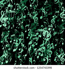 Lines of Musical Notes. Abstract Background with Notes, Bass and Treble Clefs. Vector Element for Musical Poster, Banner, Advertising, Card. Minimalistic Simple Background.
