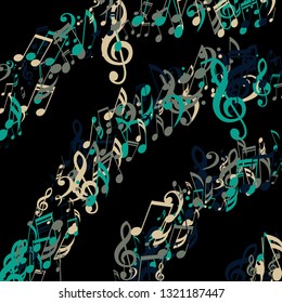 Lines of Musical Notes. Abstract Background with Notes, Bass and Treble Clefs. Vector Element for Musical Poster, Banner, Advertising, Card. Minimalistic Simple Background.