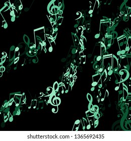 Lines of Musical Notes. Abstract Background with Notes, Bass and Treble Clefs. Vector Element for Musical Poster, Banner, Advertising, Card. Minimalistic Simple Background.