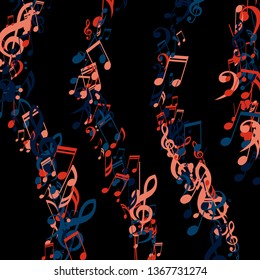 Lines of Musical Notes. Abstract Background with Notes, Bass and Treble Clefs. Vector Element for Musical Poster, Banner, Advertising, Card. Minimalistic Simple Background.