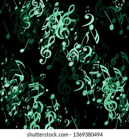 Lines of Musical Notes. Abstract Background with Notes, Bass and Treble Clefs. Vector Element for Musical Poster, Banner, Advertising, Card. Minimalistic Simple Background.