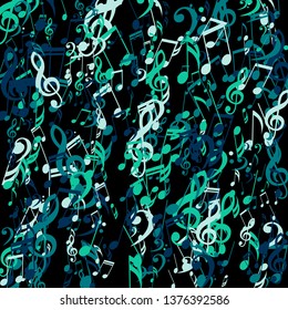 Lines of Musical Notes. Abstract Background with Notes, Bass and Treble Clefs. Vector Element for Musical Poster, Banner, Advertising, Card. Minimalistic Simple Background.