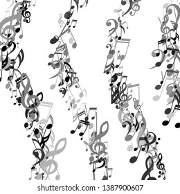 Lines of Musical Notes. Abstract Background with Notes, Bass and Treble Clefs. Vector Element for Musical Poster, Banner, Advertising, Card. Minimalistic Simple Background.