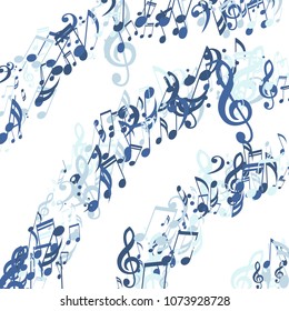 Lines of Musical Notes. Creative Background with Notes, Bass and Treble Clefs. Vector Element for Musical Poster, Banner, Advertising, Card. Minimalistic Simple Background.