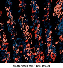 Lines of Musical Notes. Creative Background with Notes, Bass and Treble Clefs. Vector Element for Musical Poster, Banner, Advertising, Card. Minimalistic Simple Background.