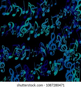 Lines of Musical Notes. Creative Background with Notes, Bass and Treble Clefs. Vector Element for Musical Poster, Banner, Advertising, Card. Minimalistic Simple Background.