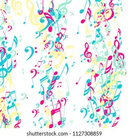 Lines of Musical Notes. Creative Background with Notes, Bass and Treble Clefs. Vector Element for Musical Poster, Banner, Advertising, Card. Minimalistic Simple Background.