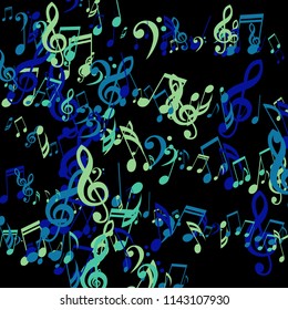 Lines of Musical Notes. Creative Background with Notes, Bass and Treble Clefs. Vector Element for Musical Poster, Banner, Advertising, Card. Minimalistic Simple Background.