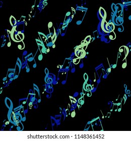 Lines of Musical Notes. Creative Background with Notes, Bass and Treble Clefs. Vector Element for Musical Poster, Banner, Advertising, Card. Minimalistic Simple Background.