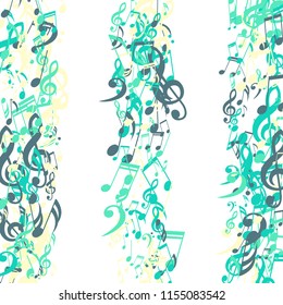 Lines of Musical Notes. Creative Background with Notes, Bass and Treble Clefs. Vector Element for Musical Poster, Banner, Advertising, Card. Minimalistic Simple Background.