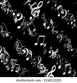 Lines of Musical Notes. Creative Background with Notes, Bass and Treble Clefs. Vector Element for Musical Poster, Banner, Advertising, Card. Minimalistic Simple Background.