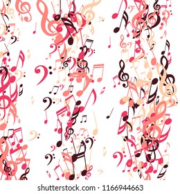 Lines of Musical Notes. Creative Background with Notes, Bass and Treble Clefs. Vector Element for Musical Poster, Banner, Advertising, Card. Minimalistic Simple Background.