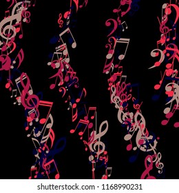 Lines of Musical Notes. Creative Background with Notes, Bass and Treble Clefs. Vector Element for Musical Poster, Banner, Advertising, Card. Minimalistic Simple Background.