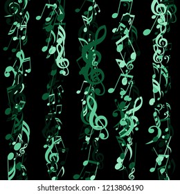 Lines of Musical Notes. Creative Background with Notes, Bass and Treble Clefs. Vector Element for Musical Poster, Banner, Advertising, Card. Minimalistic Simple Background.