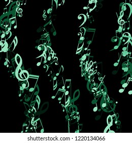 Lines of Musical Notes. Creative Background with Notes, Bass and Treble Clefs. Vector Element for Musical Poster, Banner, Advertising, Card. Minimalistic Simple Background.