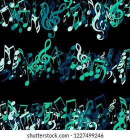 Lines of Musical Notes. Creative Background with Notes, Bass and Treble Clefs. Vector Element for Musical Poster, Banner, Advertising, Card. Minimalistic Simple Background.