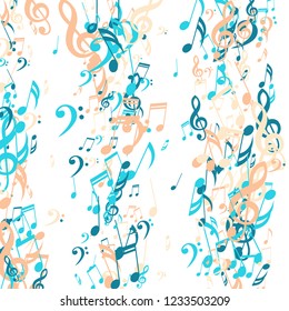 Lines of Musical Notes. Creative Background with Notes, Bass and Treble Clefs. Vector Element for Musical Poster, Banner, Advertising, Card. Minimalistic Simple Background.