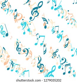Lines of Musical Notes. Creative Background with Notes, Bass and Treble Clefs. Vector Element for Musical Poster, Banner, Advertising, Card. Minimalistic Simple Background.
