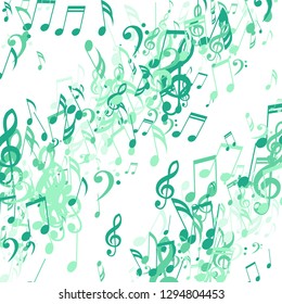 Lines of Musical Notes. Creative Background with Notes, Bass and Treble Clefs. Vector Element for Musical Poster, Banner, Advertising, Card. Minimalistic Simple Background.