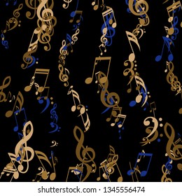 Lines of Musical Notes. Creative Background with Notes, Bass and Treble Clefs. Vector Element for Musical Poster, Banner, Advertising, Card. Minimalistic Simple Background.