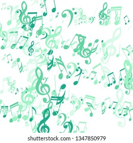 Lines of Musical Notes. Creative Background with Notes, Bass and Treble Clefs. Vector Element for Musical Poster, Banner, Advertising, Card. Minimalistic Simple Background.