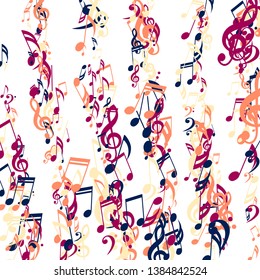 Lines of Musical Notes. Creative Background with Notes, Bass and Treble Clefs. Vector Element for Musical Poster, Banner, Advertising, Card. Minimalistic Simple Background.