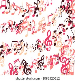 Lines of Musical Notes. Modern Background with Notes, Bass and Treble Clefs. Vector Element for Musical Poster, Banner, Advertising, Card. Minimalistic Simple Background.