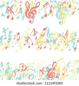 Lines of Musical Notes. Modern Background with Notes, Bass and Treble Clefs. Vector Element for Musical Poster, Banner, Advertising, Card. Minimalistic Simple Background.