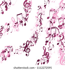 Lines of Musical Notes. Modern Background with Notes, Bass and Treble Clefs. Vector Element for Musical Poster, Banner, Advertising, Card. Minimalistic Simple Background.
