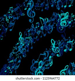 Lines of Musical Notes. Modern Background with Notes, Bass and Treble Clefs. Vector Element for Musical Poster, Banner, Advertising, Card. Minimalistic Simple Background.
