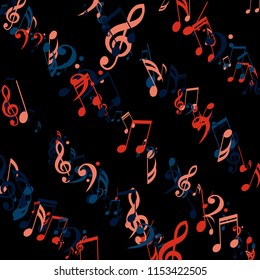 Lines of Musical Notes. Modern Background with Notes, Bass and Treble Clefs. Vector Element for Musical Poster, Banner, Advertising, Card. Minimalistic Simple Background.