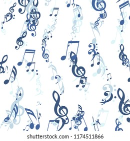 Lines of Musical Notes. Modern Background with Notes, Bass and Treble Clefs. Vector Element for Musical Poster, Banner, Advertising, Card. Minimalistic Simple Background.