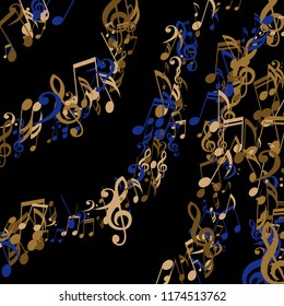 Lines of Musical Notes. Modern Background with Notes, Bass and Treble Clefs. Vector Element for Musical Poster, Banner, Advertising, Card. Minimalistic Simple Background.